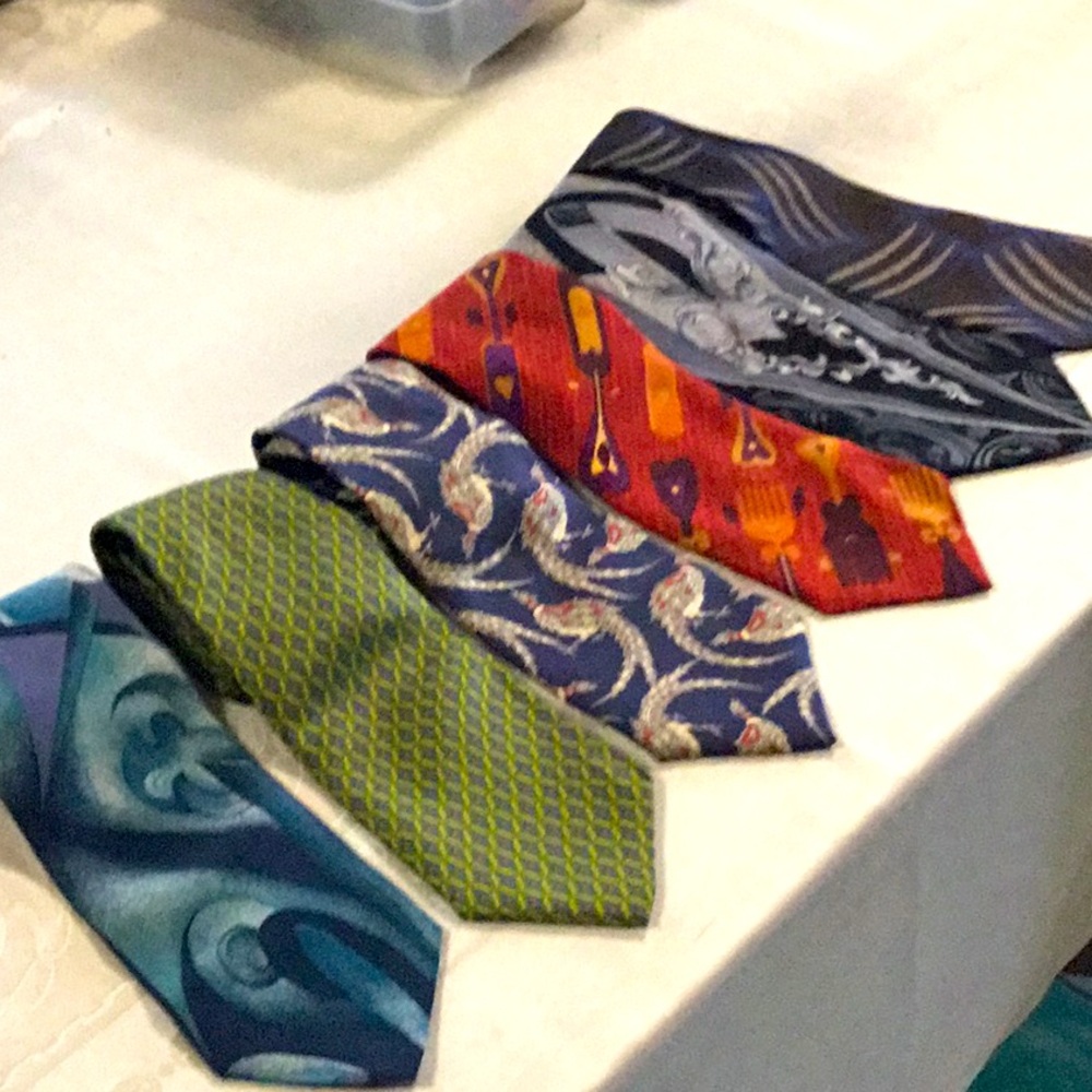 Six Silk Ties, by Georgio Armani, Albert Nipon, Liberty of London & 3 more.